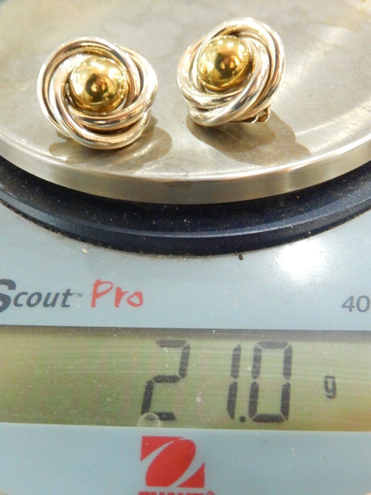 Vintage Taxco Mexico Sterling Silver 925 And Brass Circle Clip On Earrings