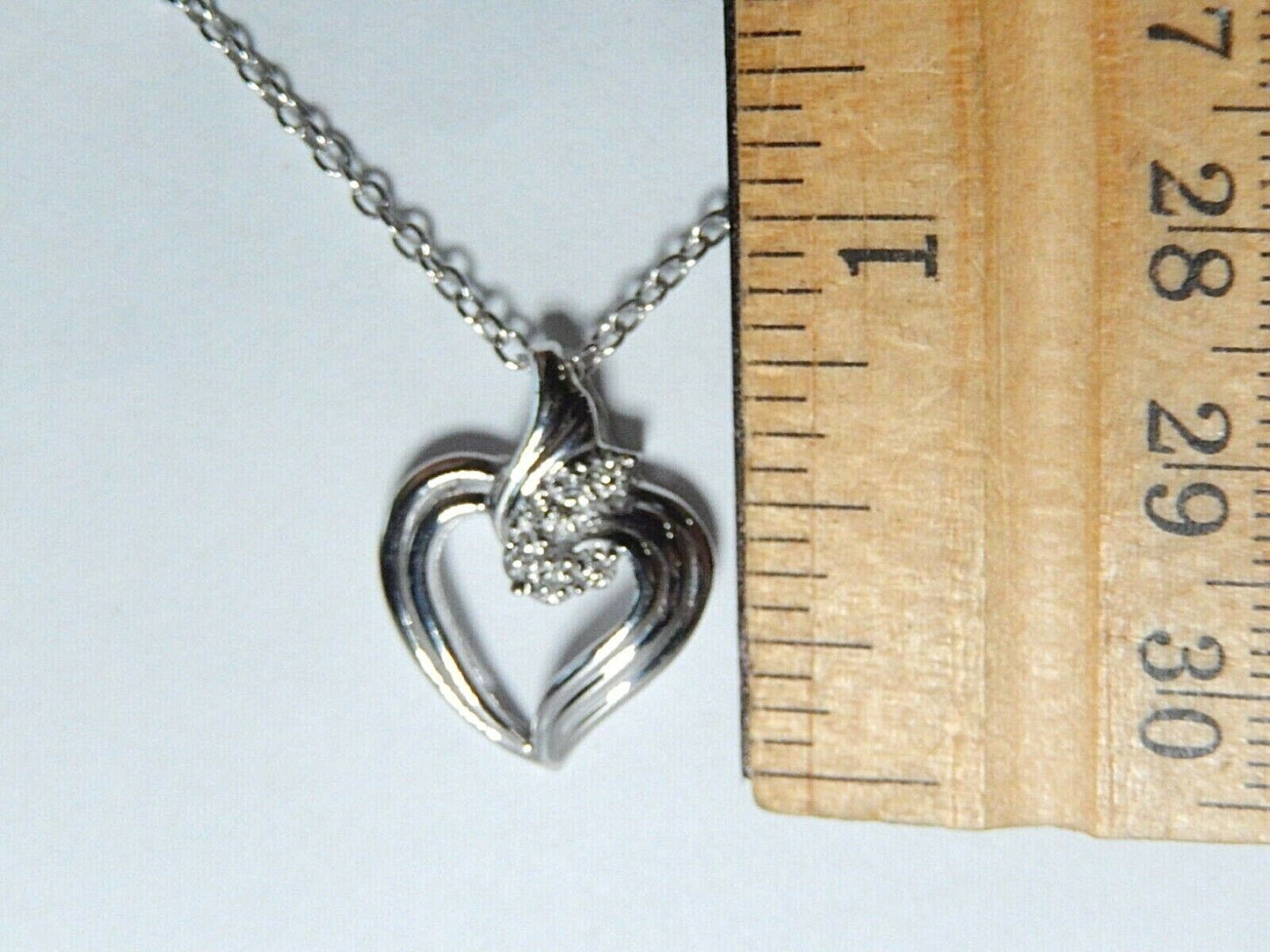 *NWT*  10k White Gold Six Diamond Heart Pendant with 18" Chain