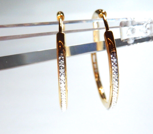 *NEW*  Yellow Gold 925 Vermeil  .33CT - 30 Diamond  32mm Round Hoop Earrings