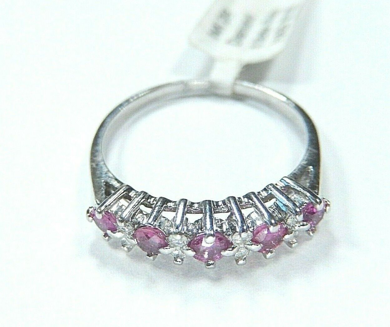*NWT* 14K White Gold .50CT Natural Red Ruby and Diamond Band Gold Ring Size 8.25