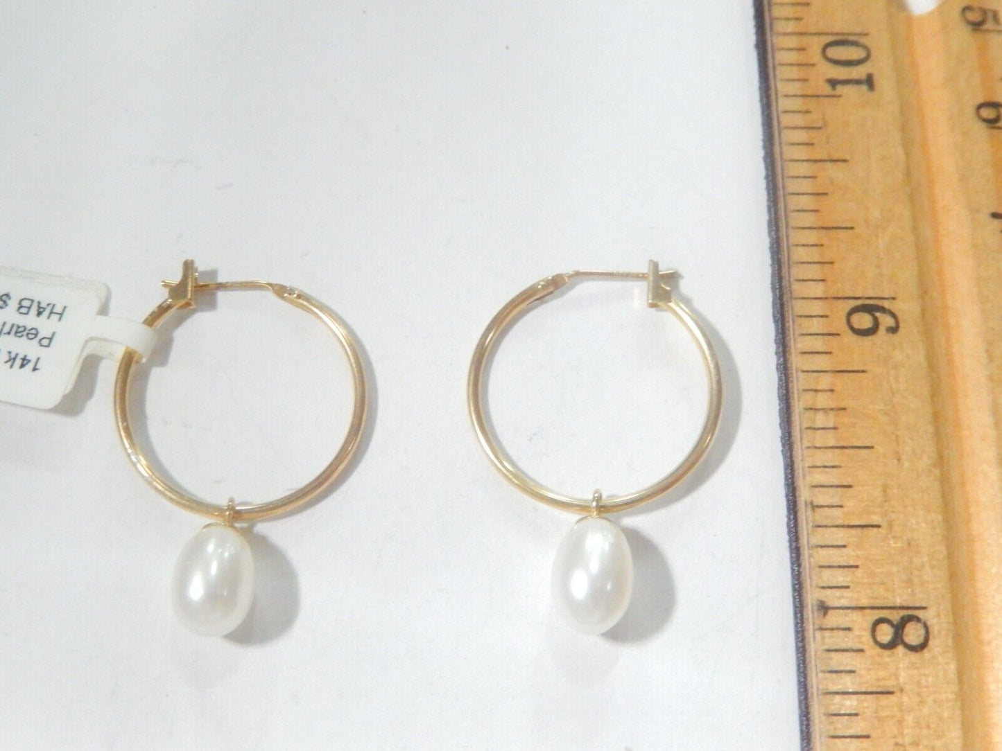 14k Yellow Gold  Freshwater Cultured Pearl Dangle 20mm Hoop Earrings