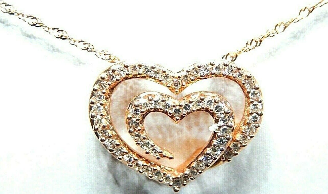 *NWT* 14K Solid Rose Pink Gold Natural .50CT Diamond Heart Pendant w/18" Chain