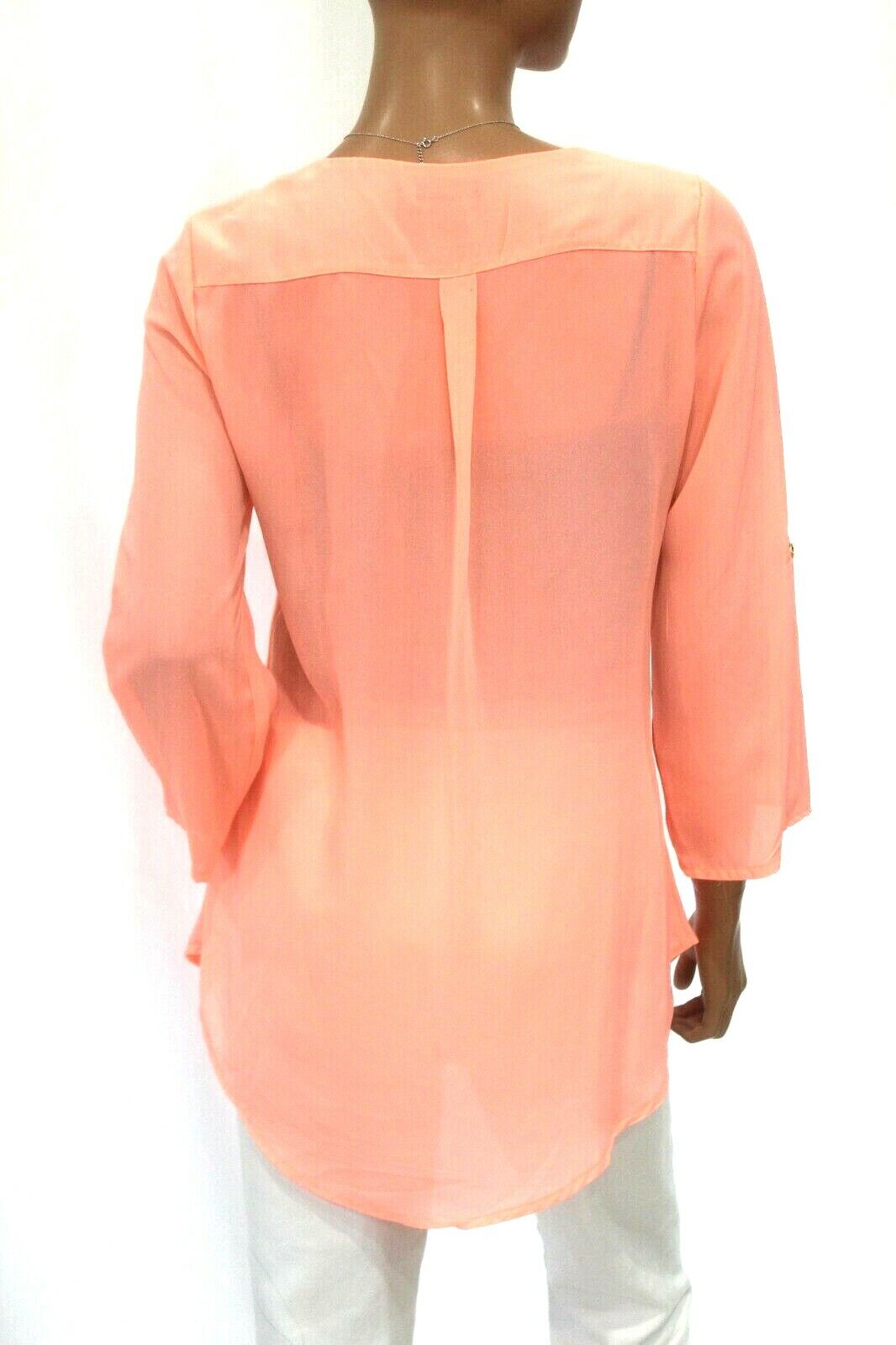 *MINT* Rue21 Women's Sz Med Long Sleeve CoralPullover Sheer Blouse High Low Top