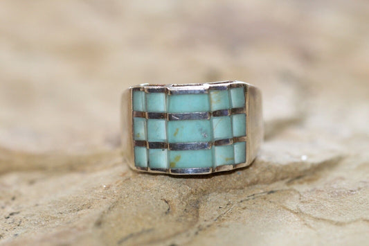 *VINTAGE* LARGE Native American Turquoise Sterling Silver Ring Sterling size 9.5