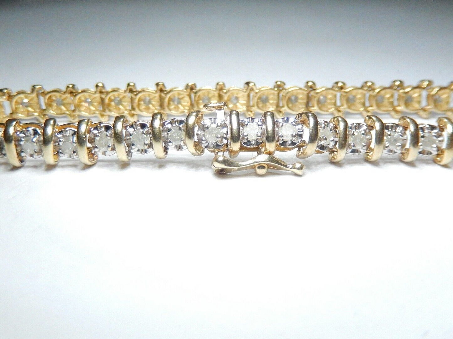 10k Yellow Gold 1.50CT 39 Round Diamond Bar Tennis Bracelet 7"