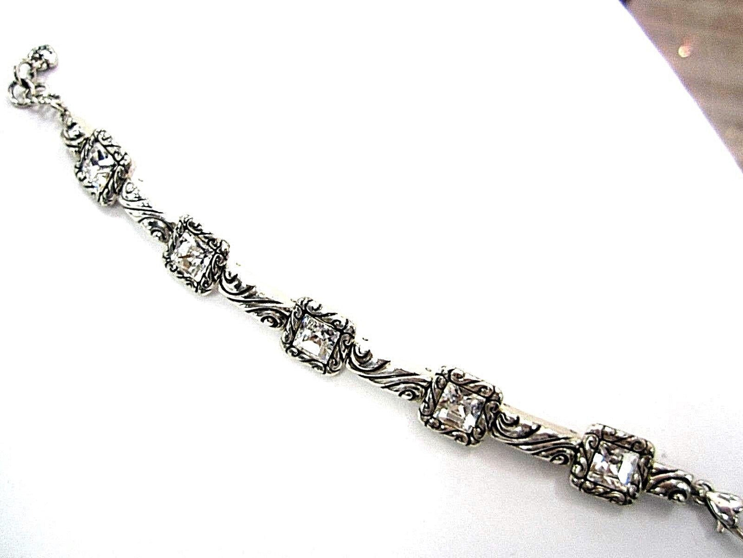 RETIREDGorgeous Brighton Silver Tone Rhinestone Link Bracelet 7" - 8"