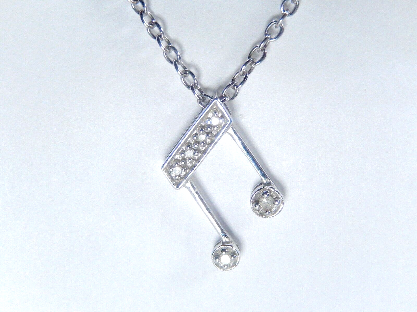 10K  Solid White Gold  Natural Diamond Music Note Pendant w/18"chain