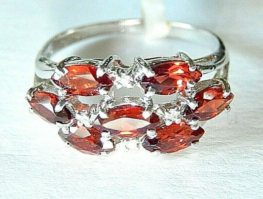 *NWT* 10k White Gold 1.5CT Natural Garnet & Diamond Women's  Ring - Size 8