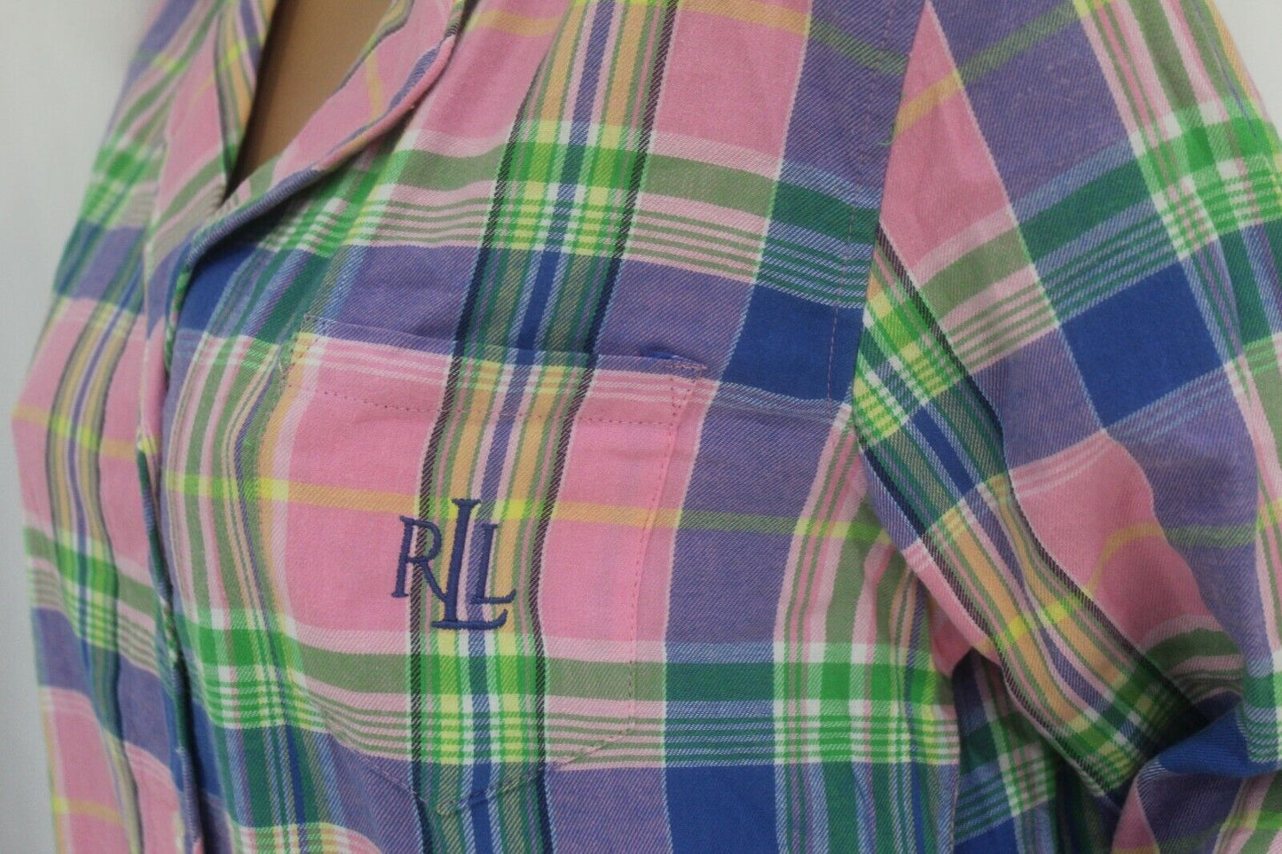 Ralph Lauren Women's Green Label Button Down Long Sleeve Plaid Pajama Top Large