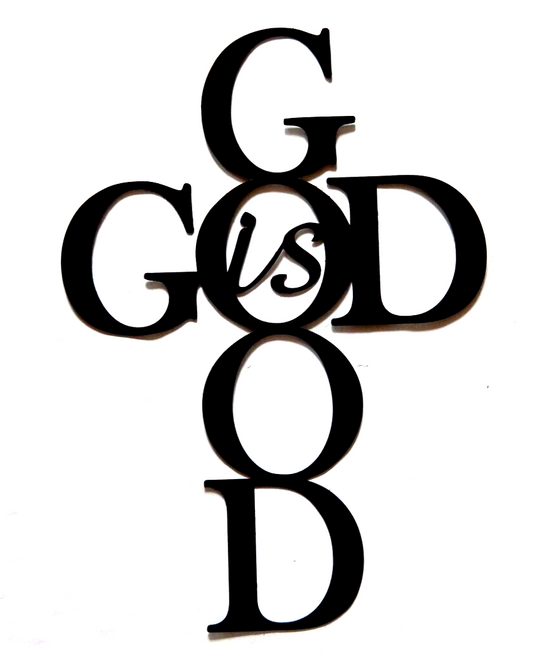 ~NEW~ LARGE 14ga. "GOD is GOOD Cross" Black Metal Wall Art ~ 25" x 18"