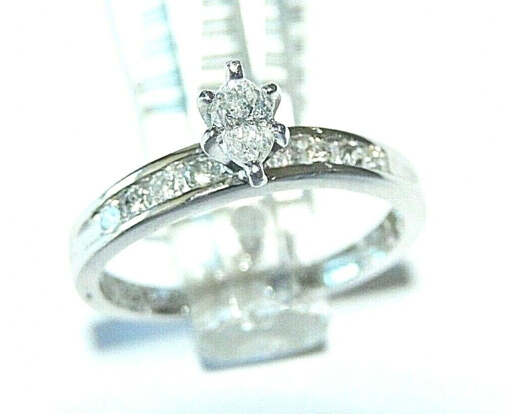 *NWT*  14K White Gold .33CT VS Marquise Natural Diamond Engagement Ring Sz 5.5