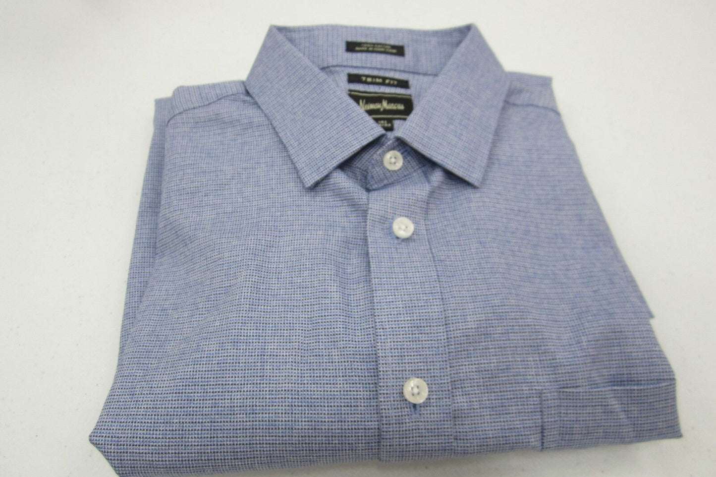 *NWT* Neiman Marcus Trim Fit Blue Check Button-Down Dress Shirt 15.5  x 32/33