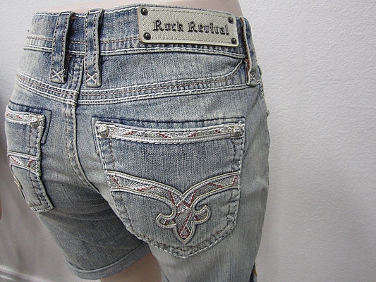 NWT NEW ROCK REVIVAL WOMEN'S JEAN DENIM SHORTS KATELL SIZE 28 x 6