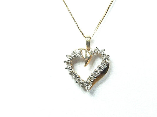 1/4 ct April Birthstone Natural Diamond Heart Pendant 10K Yellow Gold w/20 Chain