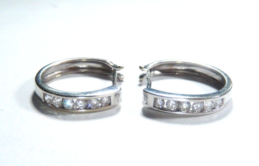 *VINTAGE*  14K White Gold .50 CT Round Cut Natural GH SI Diamond Hoops Earrings