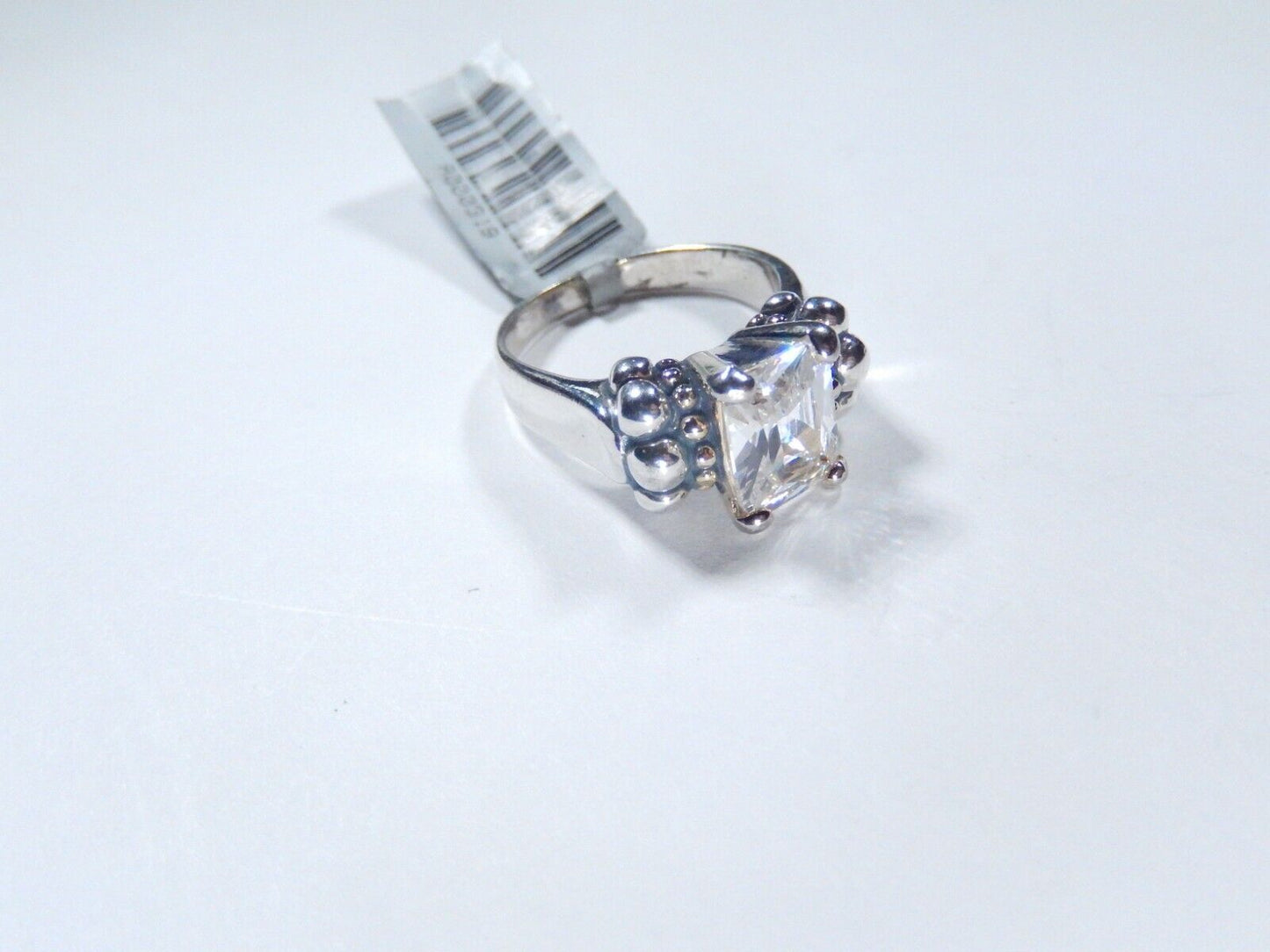 STERLING SILVER 2.50CT  EMERALD CUT CZ ARTISIAN BEAD BAND SOLITAIRE RING Sz 6.25