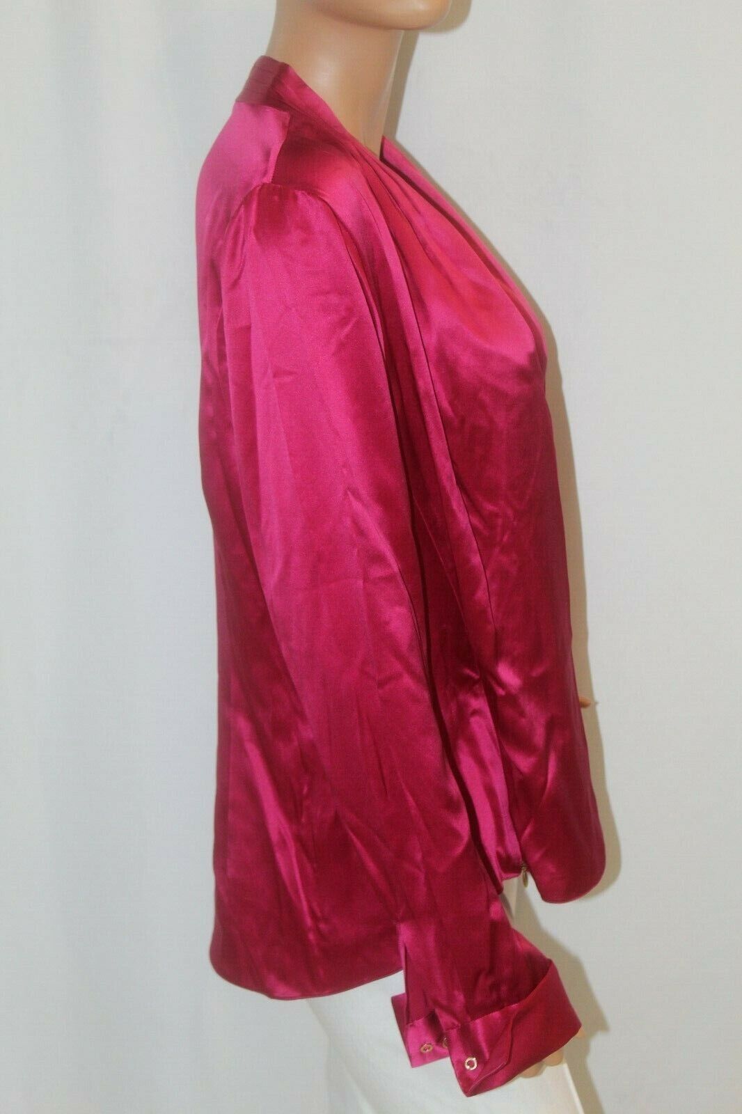 NWT $228. Elie Tahari  100% Silk Fuchsia Cross Front Side Zip Long Sleeve Blouse
