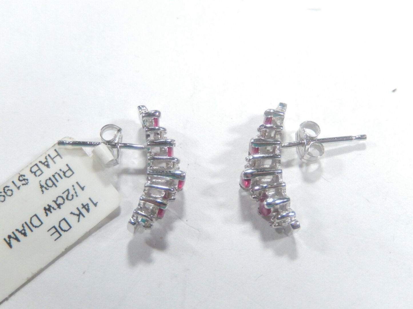 14K White Gold  .50CT TW Natural Ruby Diamond Post Cluster Earrings