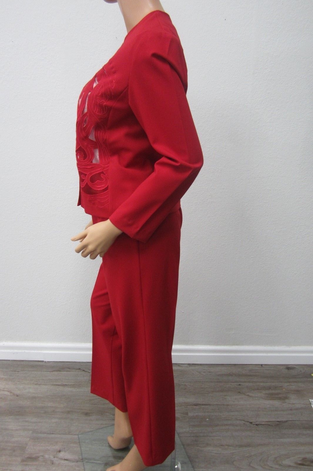 MINT Jennifer Eden Red Jacket & Pants Suit Women’s Lace Embroidery Outfit Size 6