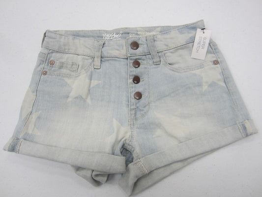 Mossimo Womens Stretch Denim High Rise Shorts Distressed Faded Blue White Stars