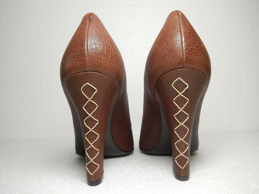 *NEW* $228 BCBG Max Azria Brown Pebbled Leather Round Toe High Heels Pumps Sz 8B