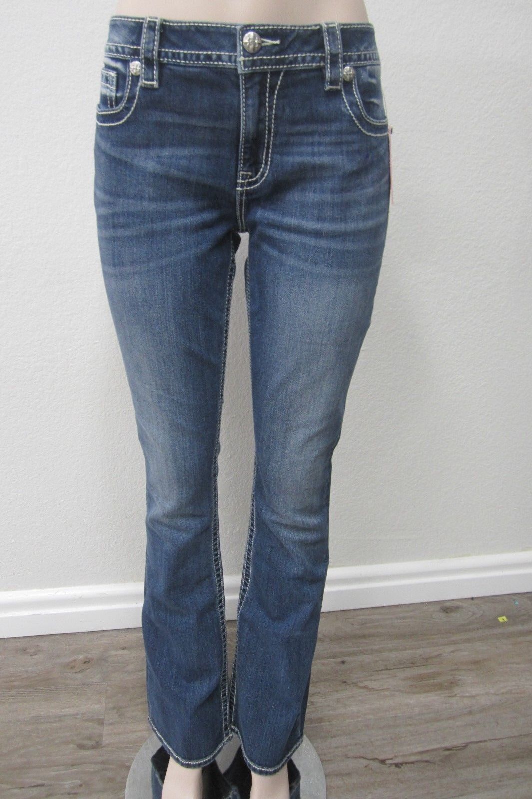 NWT Miss Me Blue Floral Embroidered Border Jeans - Boot Cut  - MY3013B2 Sz 26x34