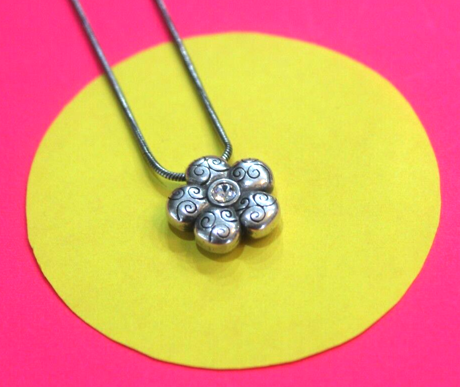 BRIGHTON LA VIE Flower Silver Necklace Pendant Reversible with Crystal #225