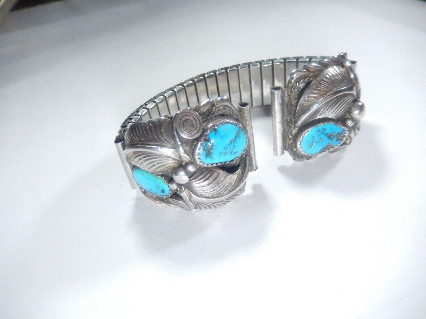 SIGNED - JIM YAZZIE Vintage STERLING Silver NAVAJO Turquoise WATCH TIPS