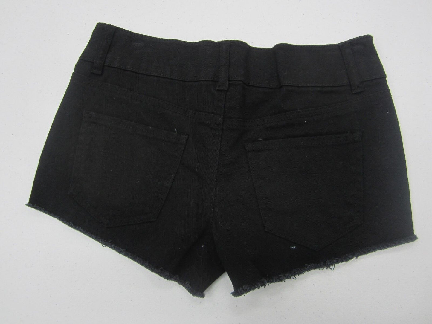 NWT Refuge Denim Mid Rise Shortie Shorts Black Fringe Hem Size 2 x 2"L