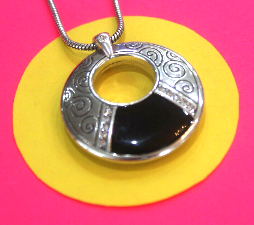 Brighton Round Circle Necklace with Crystal Reverseable Gold & Black 16" - 18"