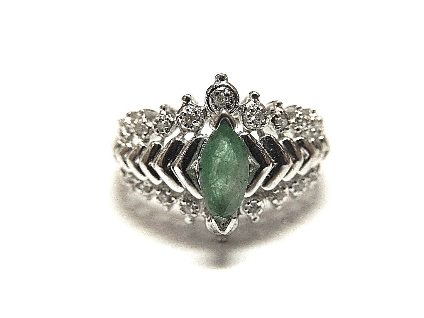 Emerald & Natural Diamond 10k White Gold Solitaire Engagement Ring Sz 7.25