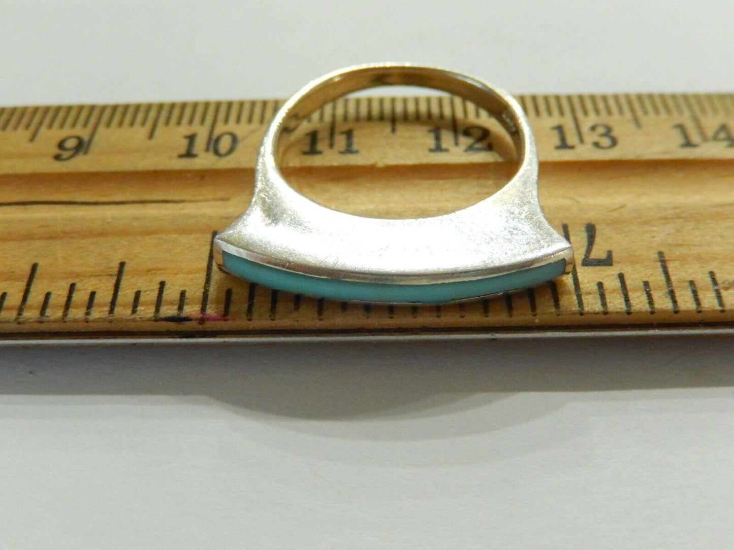 *VINTAGE*  Sterling Silver  Handmade Turquoise Inlay Band Ring Size 8.25