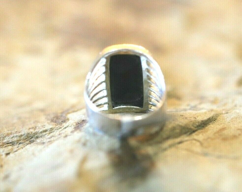 *VINTAGE* LARGE - Artist   "CW"  Sterling Silver Black Onyx Ring Size 7