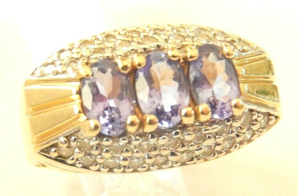 *VINTAGE* 14k Yellow Gold 2CT Tanzanite And Diamond Ladies Cocktail Ring Sz 7.25