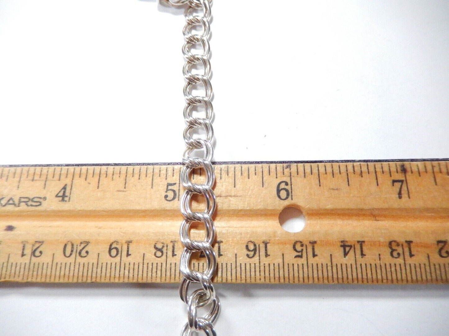 VINTAGE** Thick Heavy Sterling Silver 8mm Wide Double Link Charm Bracelet - 7.5"