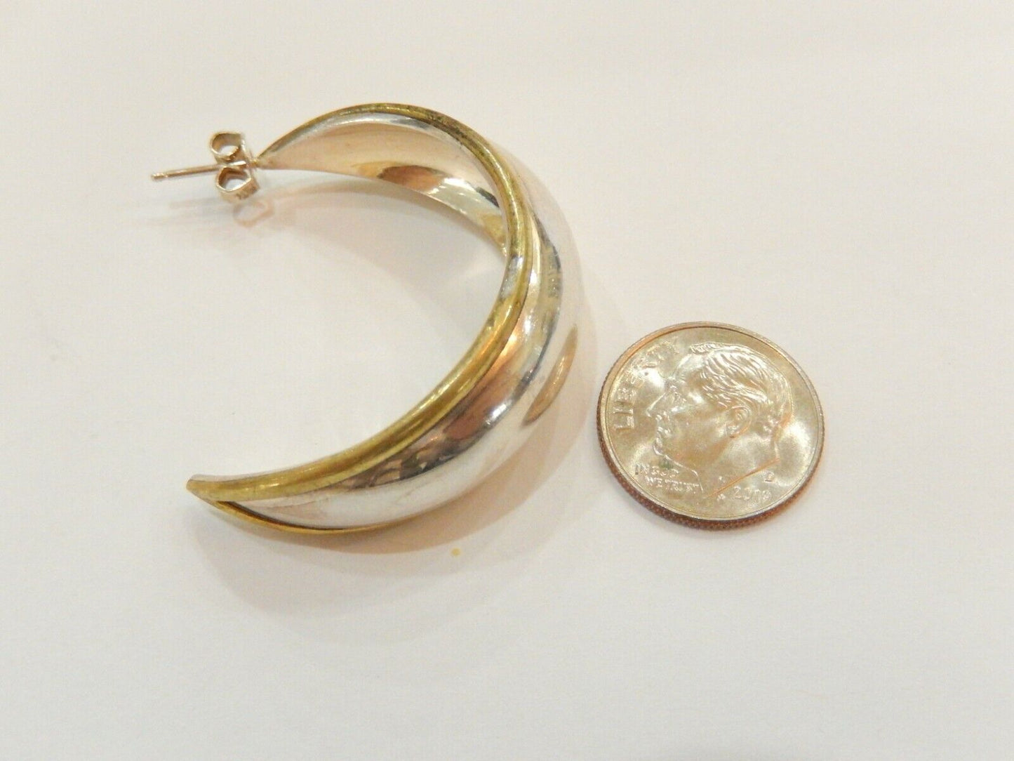 *VINTAGE*  LARGE Sterling Silver Taxco Mexico Brass Accent J -Hoop Earrings