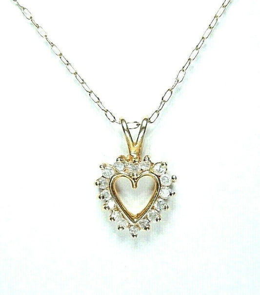 *VINTAGE*  14K Yellow Gold .25 CT Diamond  Open Heart  Pendant w/ 14K YG 18" Chn