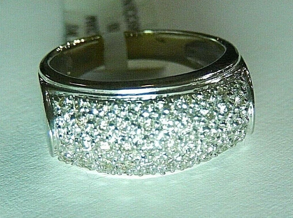 LADIES 10K WHITE GOLD .50CT PAVE DIAMOND 9MM WEDDING BAND Sz 6