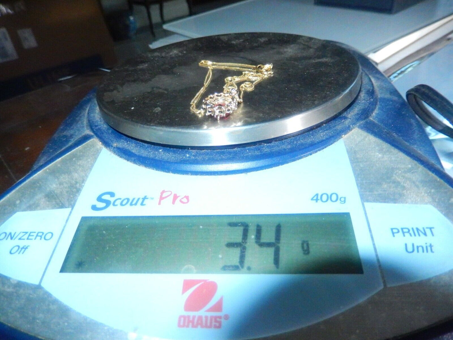 14K Yellow Gold 2.00 Ct Oval Cut Red Garnet & 12 CZ Pendant w/18"chain