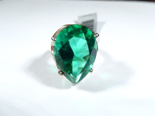 *VINTAGE*  HUGE MEXICO Sterling 13.0 CT Simulated Green Emerald  Ring Size 5.5