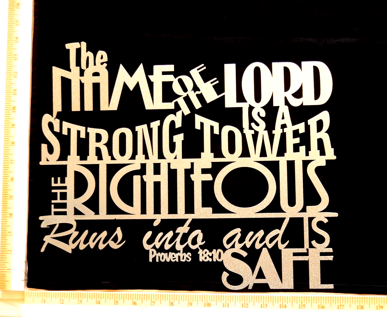 ~NEW~ LARGE 14ga. " PROVERBS 18:10 THE NAME OF THE LORD..." Gray Metal Wall Art