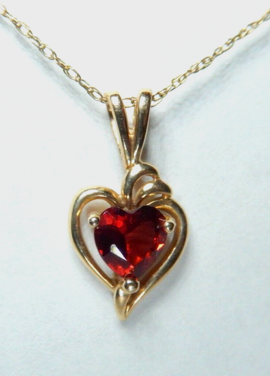 10K Yellow Gold Red Heart Shape Garnet Pendant with 10K YG 18" Chain