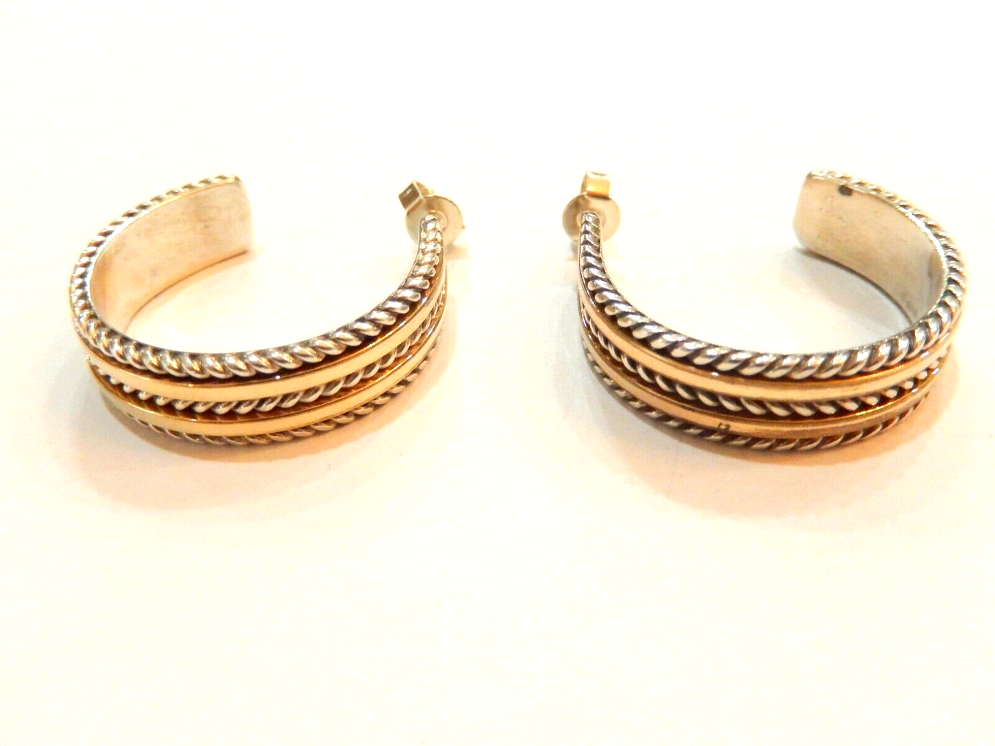 *VINTAGE* TOM HAWK Navajo Sterling Silver & 12K Gold Hoop Post Earrings