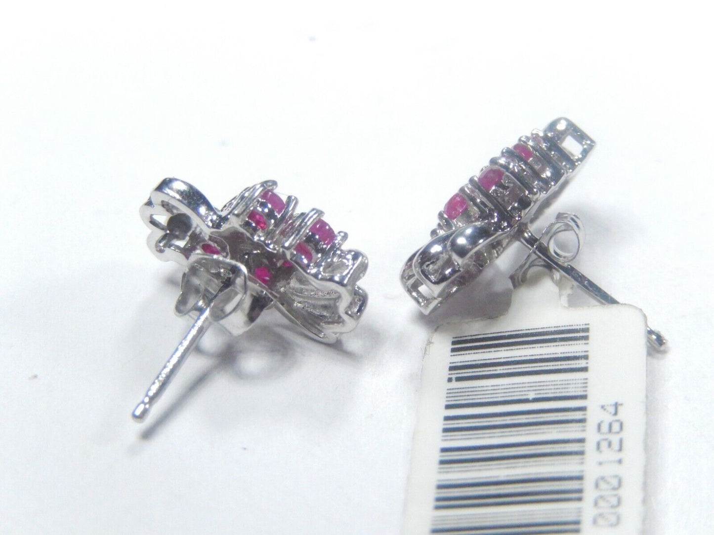*VINTAGE*  14k White Gold Natural Ruby Floral Post Earrings 12 mm x 8 mm