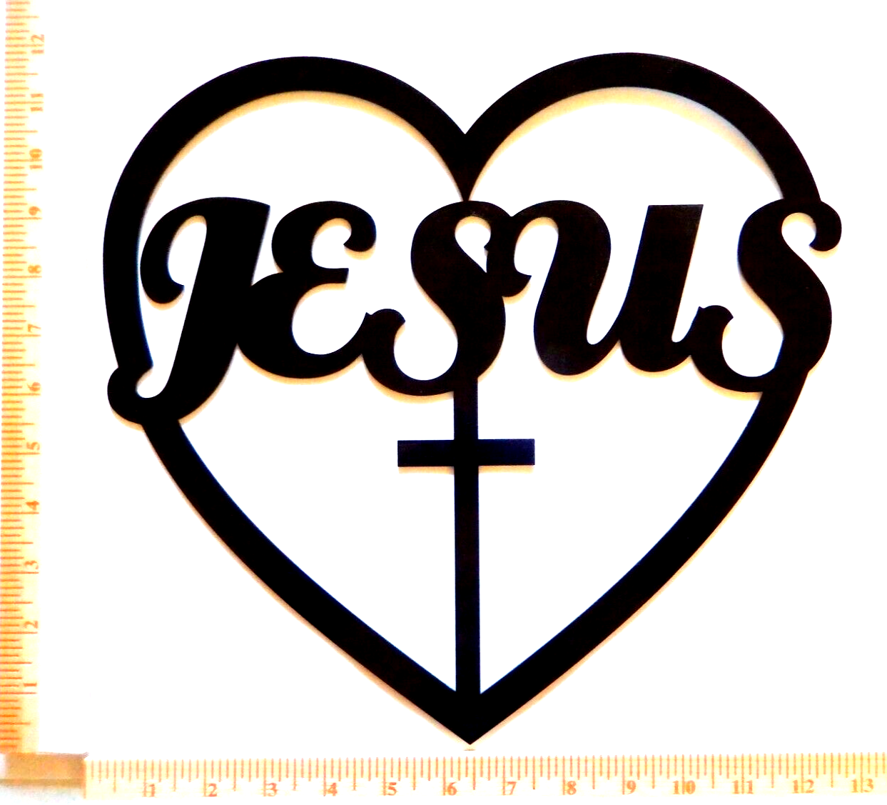 ~NEW~ LARGE 14 ga. "JESUS HEART CROSS" Black Metal Wall Art ~ 12" x 12.5"