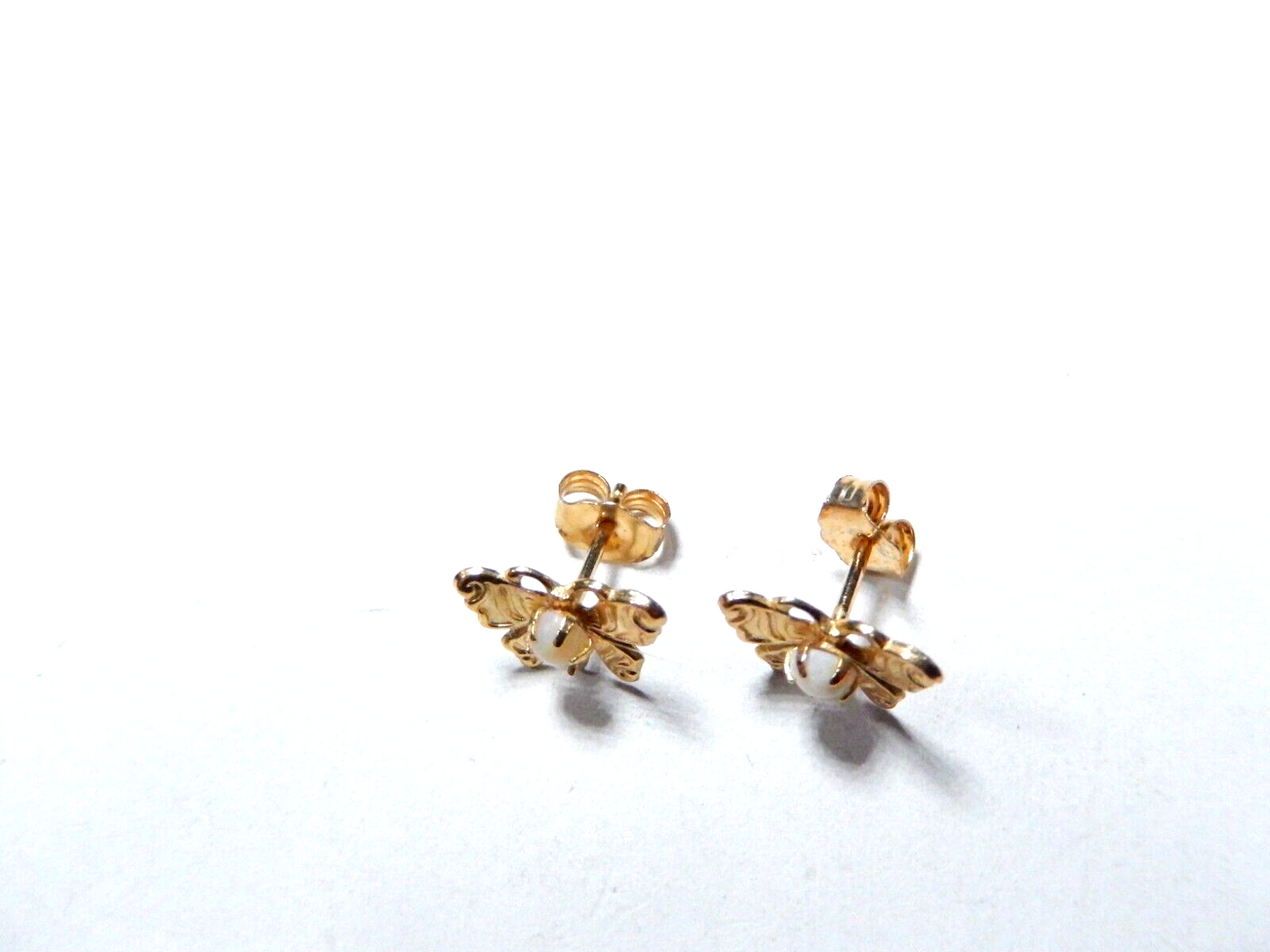 14K Yellow Gold Cute Butterfly OPAL Cabochon Stud Earrings