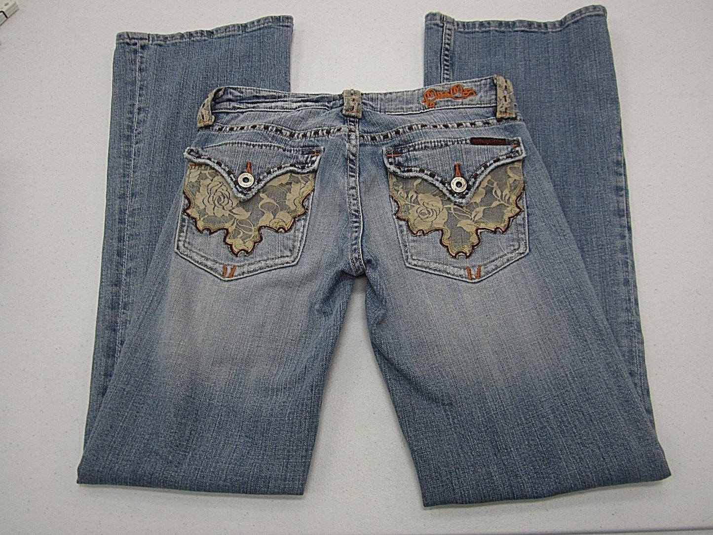 VERY NICE Miss Me JP4292 Light Lace Floral Rose Flap Pockets Jeans 26 X 32