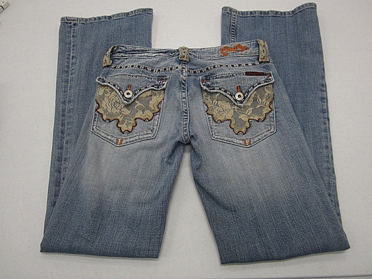 VERY NICE Miss Me JP4292 Light Lace Floral Rose Flap Pockets Jeans 26 X 32