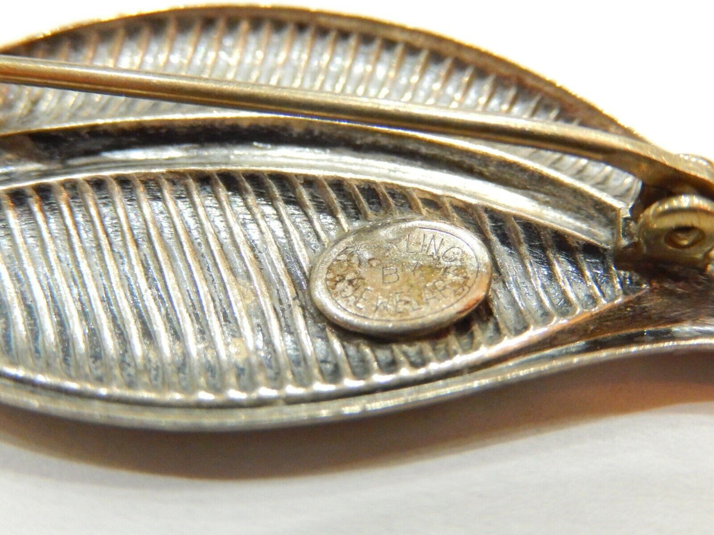 VINTAGE JEWEL ART STERLING SILVER FEATHER PIN BROOCH AND EARRINGS SET
