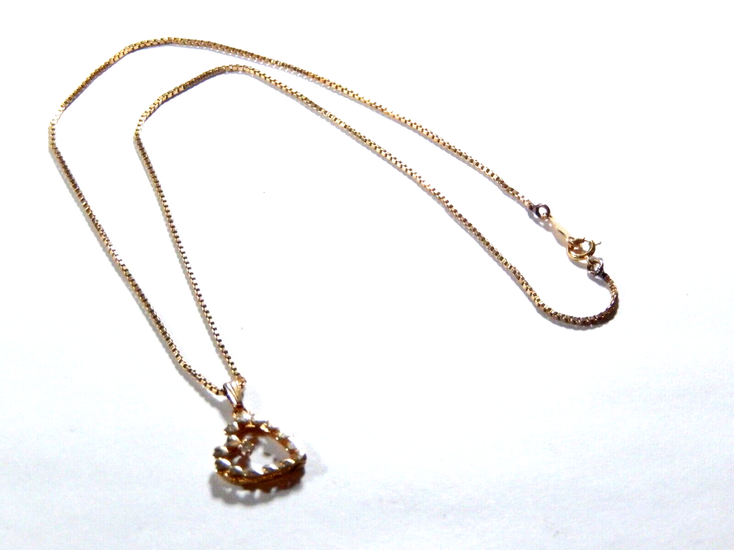 *VINTAGE*  14k Yellow Gold Diamond Heart Pendant Necklace & Thick 15" Box Chain